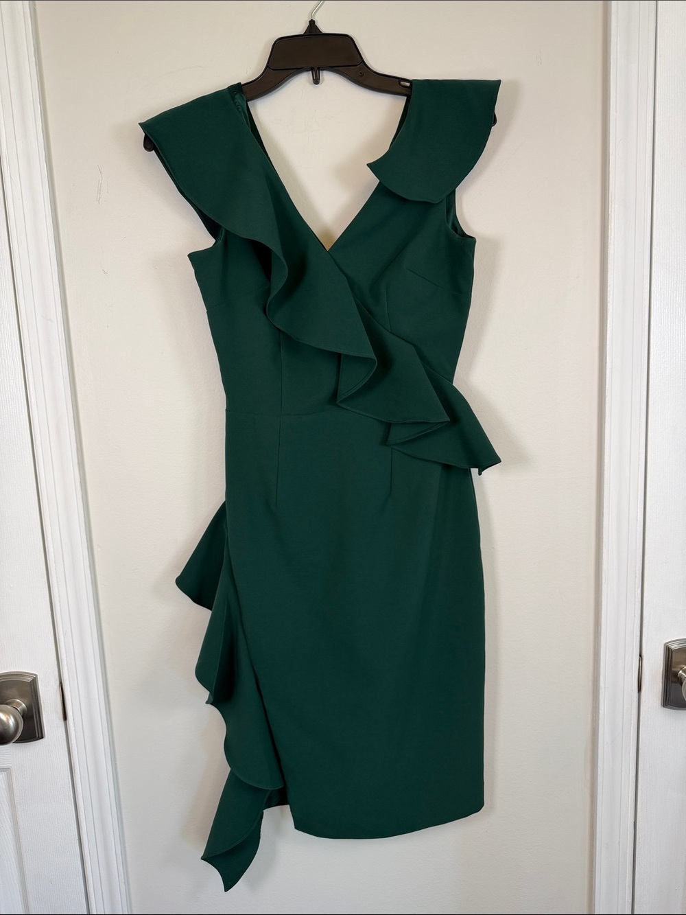 Gianni Bini Dark Green Ruffle Mini Dress Deep V Neck Sleeveless Stretch 0